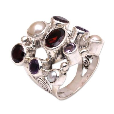 Alternate image for Hand Made Pearl and Garnet Multigem Ring Tree of Lights
