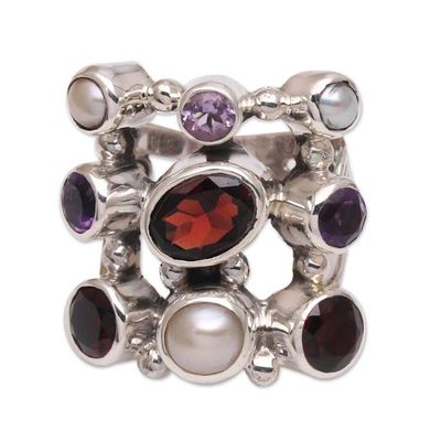 Alternate image for Hand Made Pearl and Garnet Multigem Ring Tree of Lights