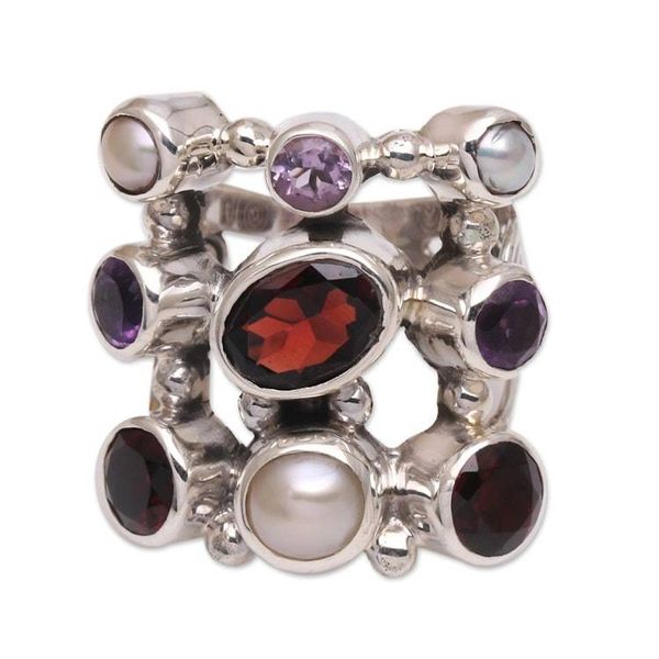 Alternate image for Hand Made Pearl and Garnet Multigem Ring Tree of Lights