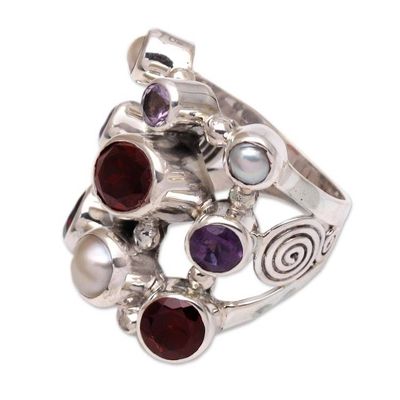 Alternate image for Hand Made Pearl and Garnet Multigem Ring Tree of Lights
