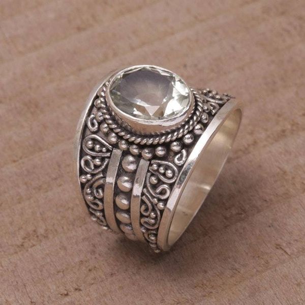 Alternate image for Prasiolite and Sterling Silver Single Stone Ring from Bali Celuk Majesty