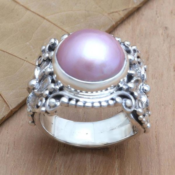 Alternate image for Pink Cultured Pearl and Sterling Silver Cocktail Ring Soft Glow in pink
