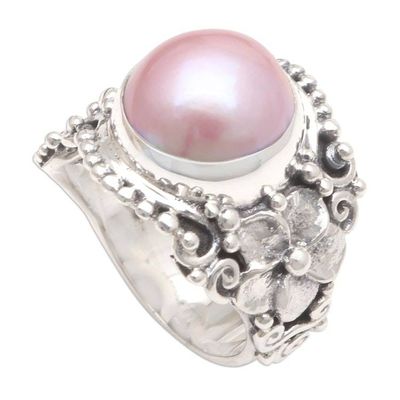 Alternate image for Pink Cultured Pearl and Sterling Silver Cocktail Ring Soft Glow in pink