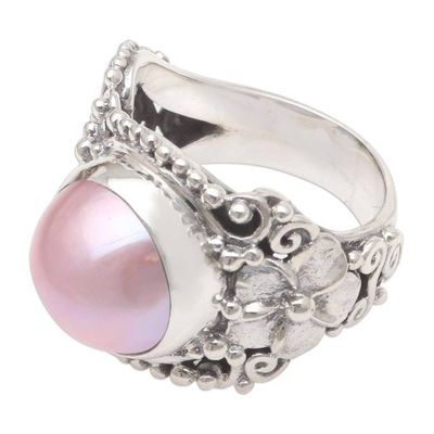 Alternate image for Pink Cultured Pearl and Sterling Silver Cocktail Ring Soft Glow in pink