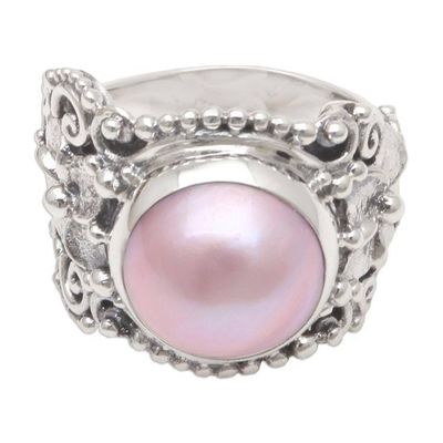 Alternate image for Pink Cultured Pearl and Sterling Silver Cocktail Ring Soft Glow in pink