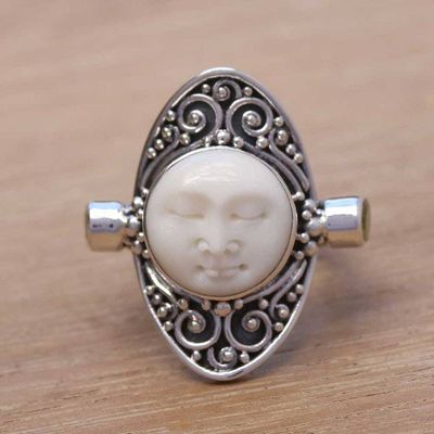 Alternate image for Peridot and Bone Cocktail Ring Crafted in Bali Tranquil