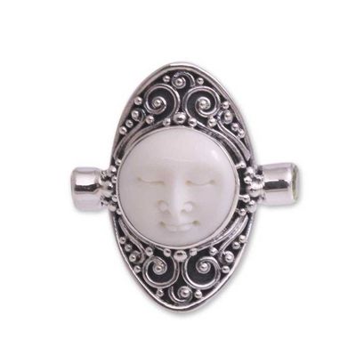 Alternate image for Peridot and Bone Cocktail Ring Crafted in Bali Tranquil