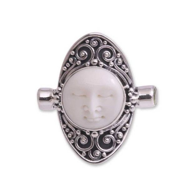 Alternate image for Peridot and Bone Cocktail Ring Crafted in Bali Tranquil