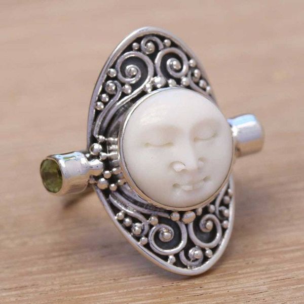 Alternate image for Peridot and Bone Cocktail Ring Crafted in Bali Tranquil