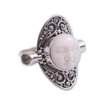 Alternate image for Peridot and Bone Cocktail Ring Crafted in Bali Tranquil
