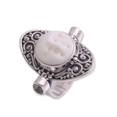 Alternate image for Peridot and Bone Cocktail Ring Crafted in Bali Tranquil