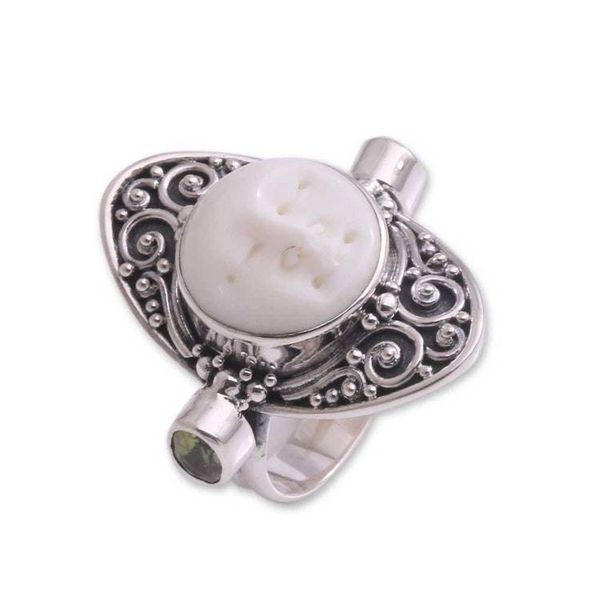 Alternate image for Peridot and Bone Cocktail Ring Crafted in Bali Tranquil
