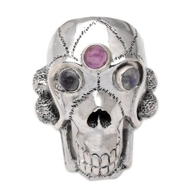 Alternate image for Mens Indonesian Silver and Amethyst Skull Ring Immortal