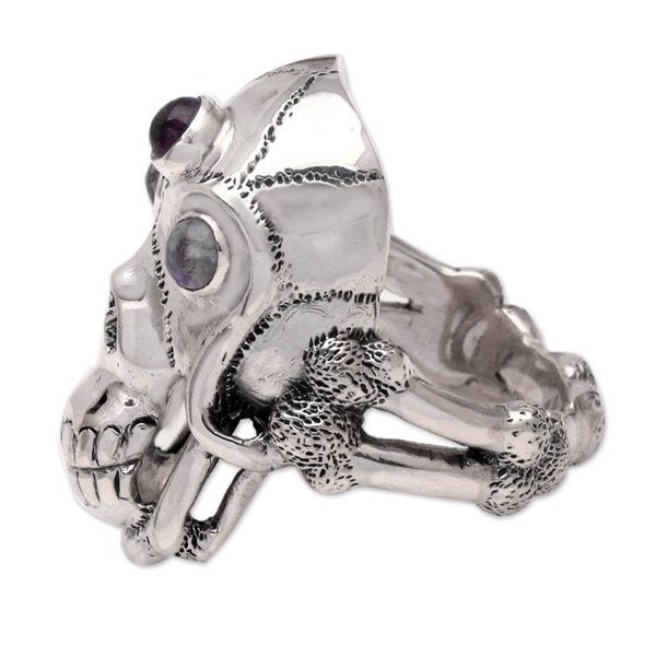 Alternate image for Mens Indonesian Silver and Amethyst Skull Ring Immortal
