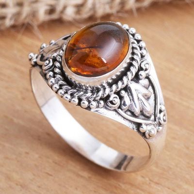 Alternate image for Carnelian Cabochon Sterling Silver Cocktail Ring Sunrise, Sunset