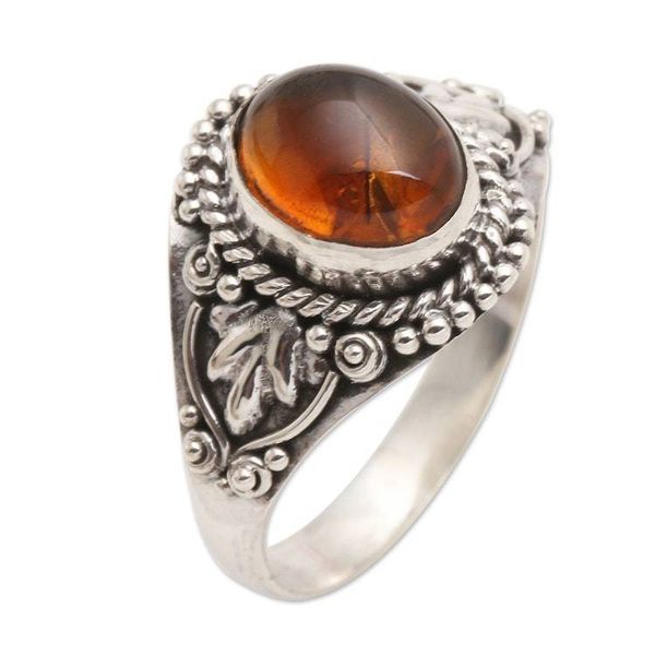 Alternate image for Carnelian Cabochon Sterling Silver Cocktail Ring Sunrise, Sunset