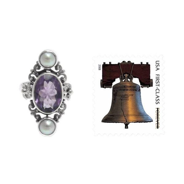Alternate image for Cultured pearl and amethyst ring Frangipani Queen