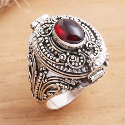 Alternate image for Garnet cabochon Locket Sterling Silver Cocktail Ring The Secret in Red