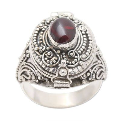 Alternate image for Garnet cabochon Locket Sterling Silver Cocktail Ring The Secret in Red