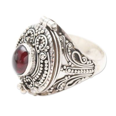 Alternate image for Garnet cabochon Locket Sterling Silver Cocktail Ring The Secret in Red