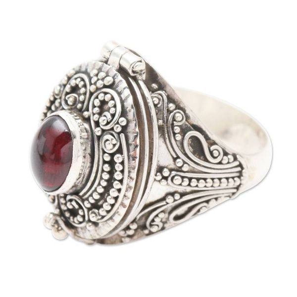 Alternate image for Garnet cabochon Locket Sterling Silver Cocktail Ring The Secret in Red
