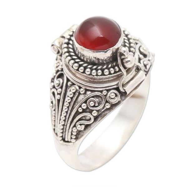Alternate image for Sterling Silver Locket Ring with Carnelian Cabochon Secret Sunset