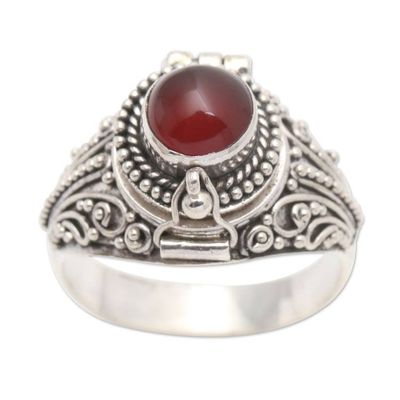Alternate image for Sterling Silver Locket Ring with Carnelian Cabochon Secret Sunset