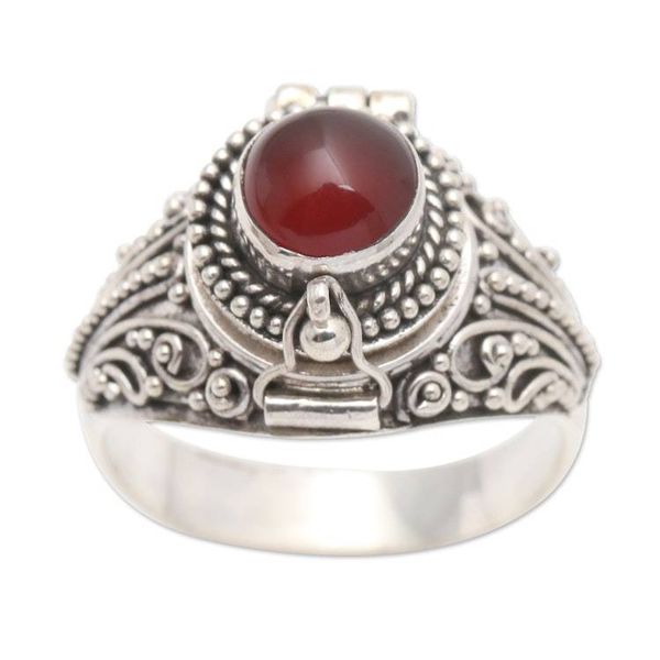 Alternate image for Sterling Silver Locket Ring with Carnelian Cabochon Secret Sunset