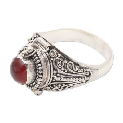 Alternate image for Sterling Silver Locket Ring with Carnelian Cabochon Secret Sunset