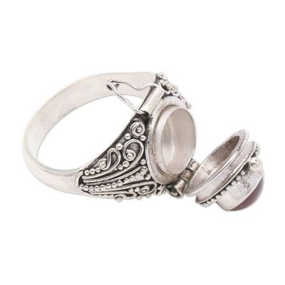 Alternate image for Sterling Silver Locket Ring with Carnelian Cabochon Secret Sunset