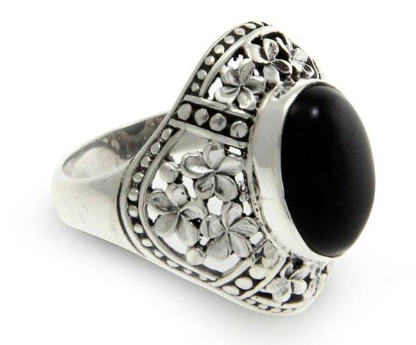 Alternate image for Sterling Silver and Onyx Cocktail Ring Silence