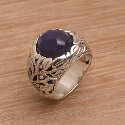 Alternate image for Handmade Balinese Sapphire and Sterling Silver Cocktail Ring Forest of Serenity