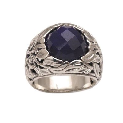 Alternate image for Handmade Balinese Sapphire and Sterling Silver Cocktail Ring Forest of Serenity