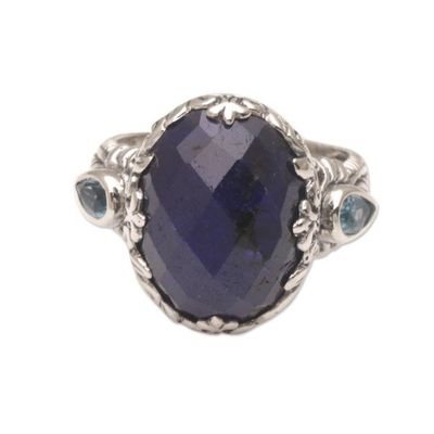 Alternate image for Sapphire and Blue Topaz Sterling Silver Cocktail Ring Garden Horizon