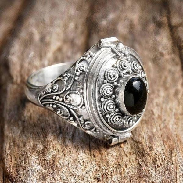 Alternate image for Sterling Silver and Onyx Locket Ring Careful Heart