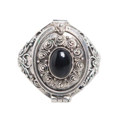 Alternate image for Sterling Silver and Onyx Locket Ring Careful Heart