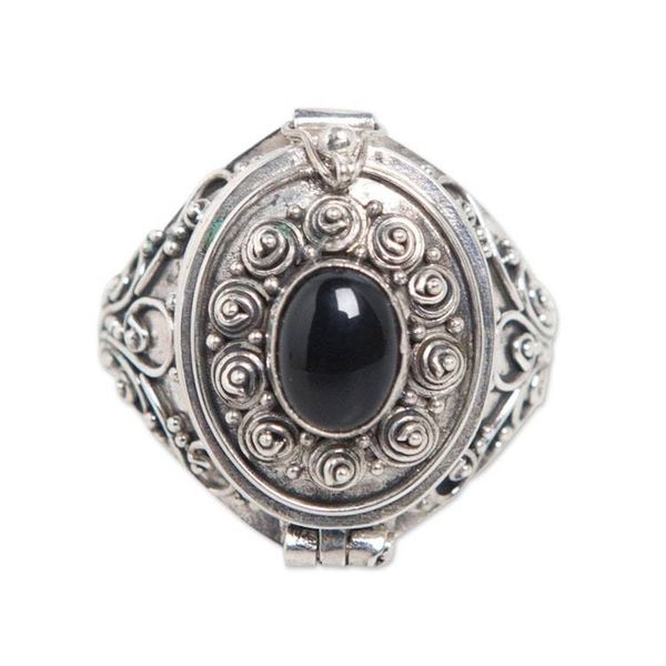 Alternate image for Sterling Silver and Onyx Locket Ring Careful Heart