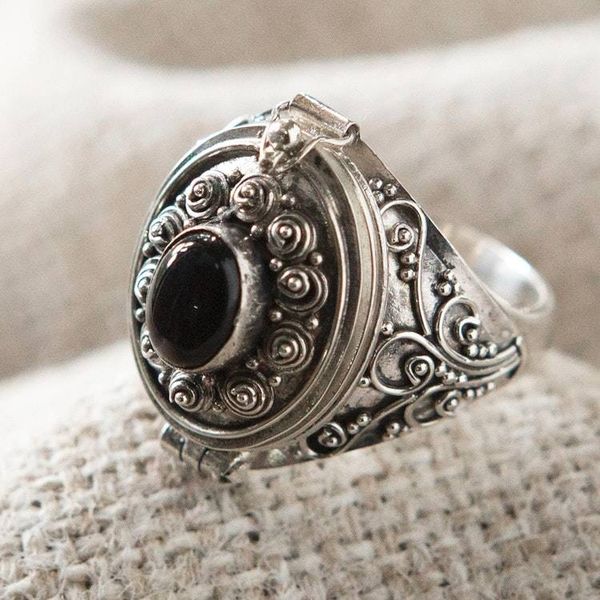 Alternate image for Sterling Silver and Onyx Locket Ring Careful Heart