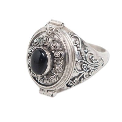 Alternate image for Sterling Silver and Onyx Locket Ring Careful Heart