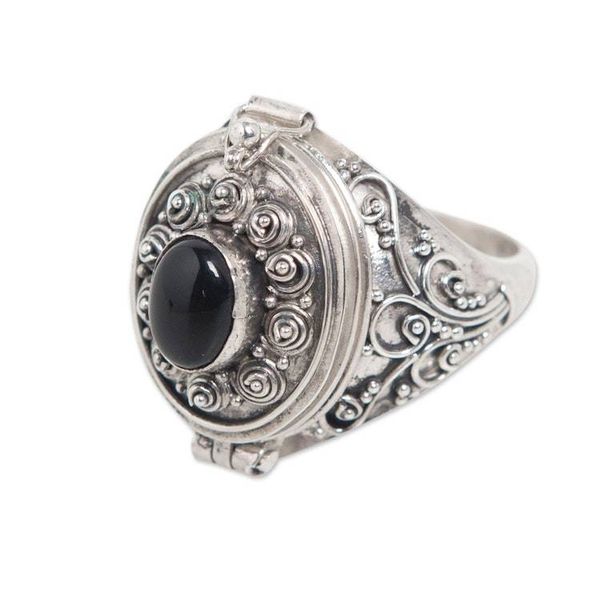 Alternate image for Sterling Silver and Onyx Locket Ring Careful Heart