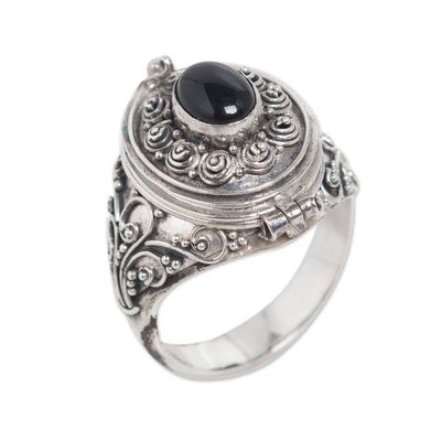 Alternate image for Sterling Silver and Onyx Locket Ring Careful Heart