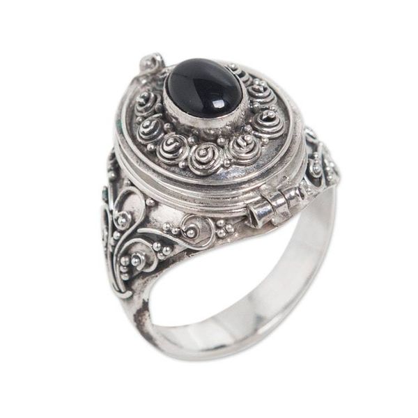 Alternate image for Sterling Silver and Onyx Locket Ring Careful Heart