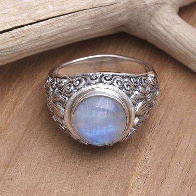 Alternate image for Rainbow Moonstone and Sterling Silver Ring from Bali Sacred Lotus