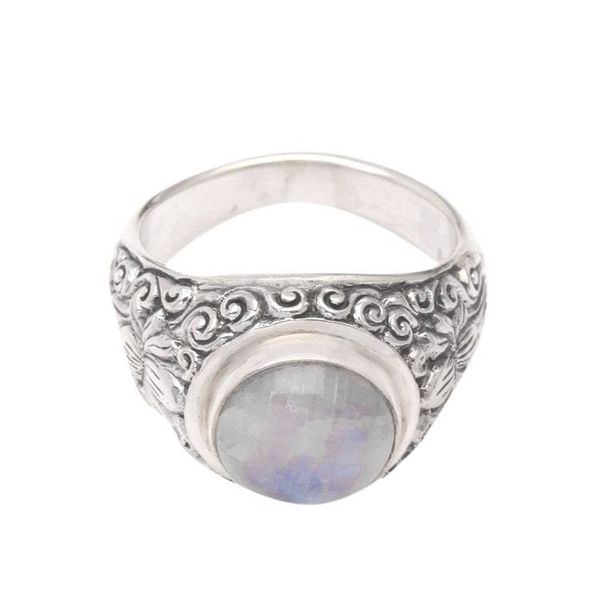 Alternate image for Rainbow Moonstone and Sterling Silver Ring from Bali Sacred Lotus