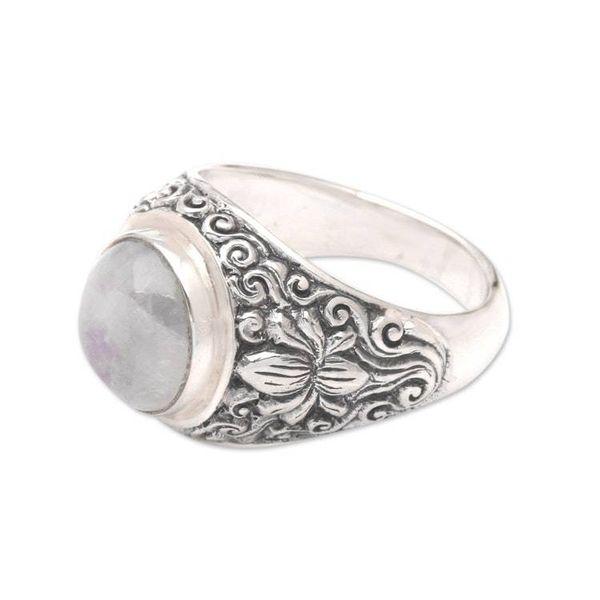 Alternate image for Rainbow Moonstone and Sterling Silver Ring from Bali Sacred Lotus