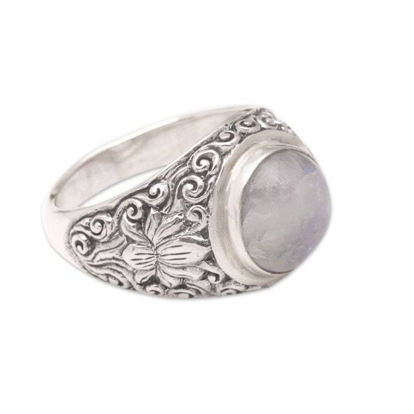 Alternate image for Rainbow Moonstone and Sterling Silver Ring from Bali Sacred Lotus