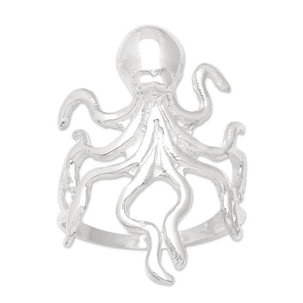 Alternate image for Unisex Sterling Silver Octopus Cocktail Ring from Bali Octopus Charm