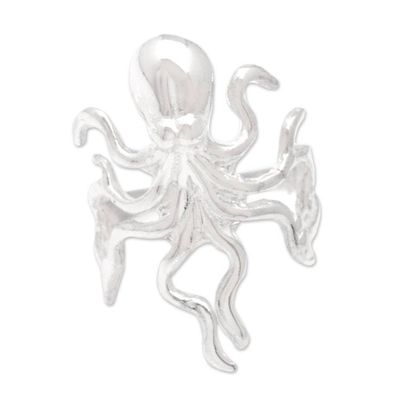 Alternate image for Unisex Sterling Silver Octopus Cocktail Ring from Bali Octopus Charm