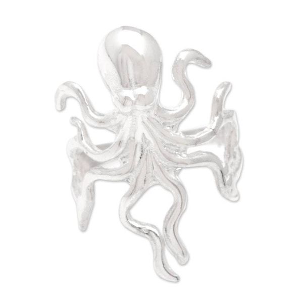 Alternate image for Unisex Sterling Silver Octopus Cocktail Ring from Bali Octopus Charm