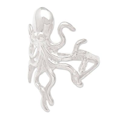 Alternate image for Unisex Sterling Silver Octopus Cocktail Ring from Bali Octopus Charm